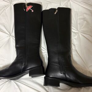 Women's Black Over-the-Knee Leather Boots - Sleek Zip-Back Design